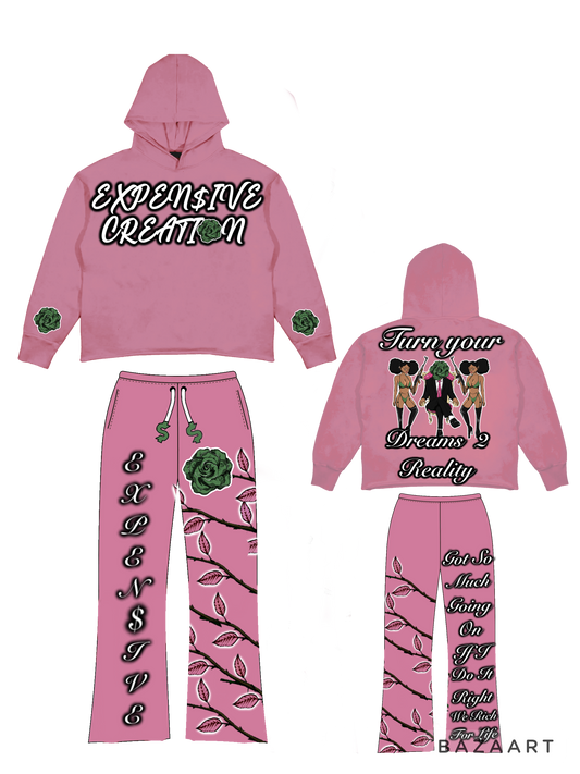 X Pink Acid Wash Full Flared Expen$ive Creation Sweatsuit