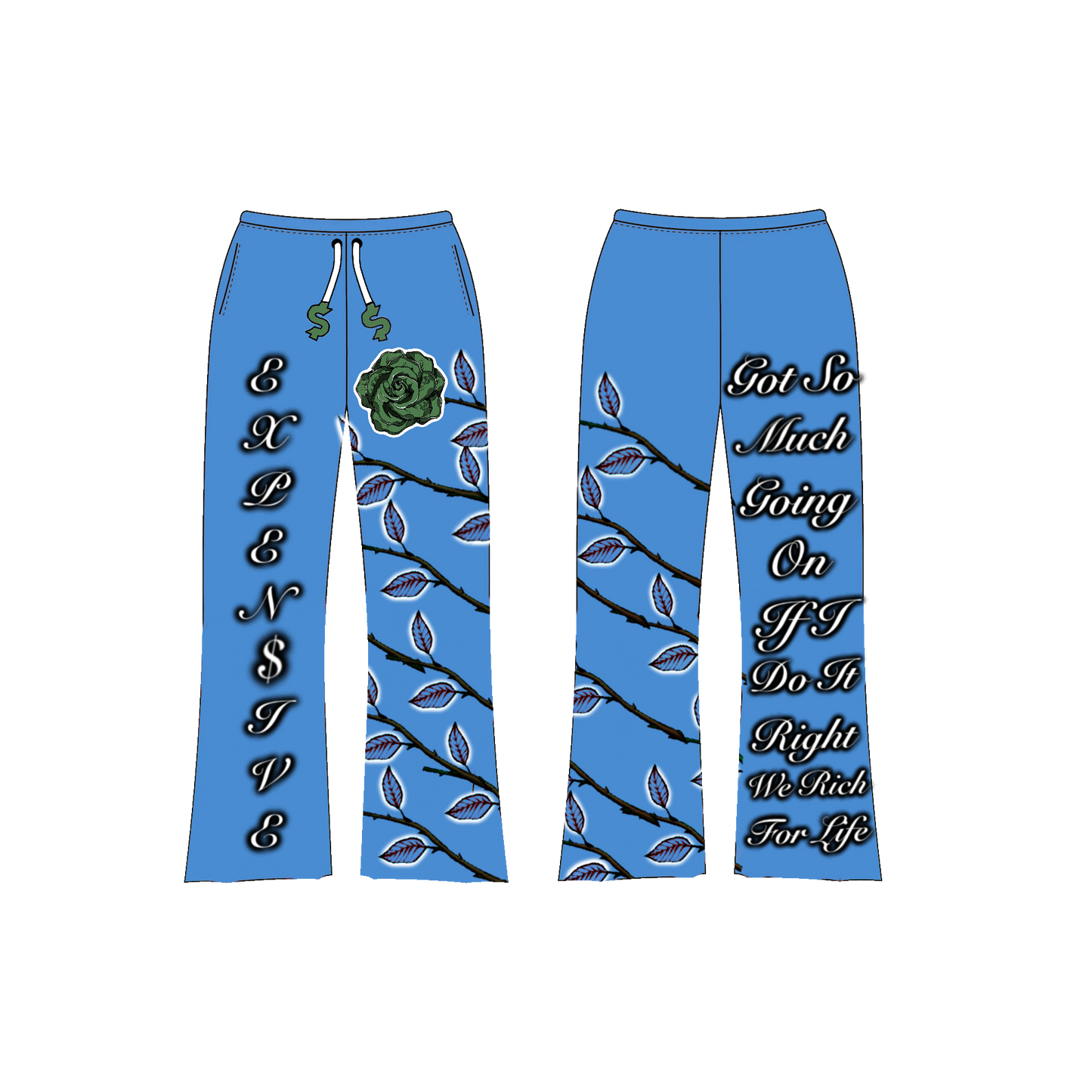 V Blue Acid Wash Expen$ive Creation Flared Sweatpants